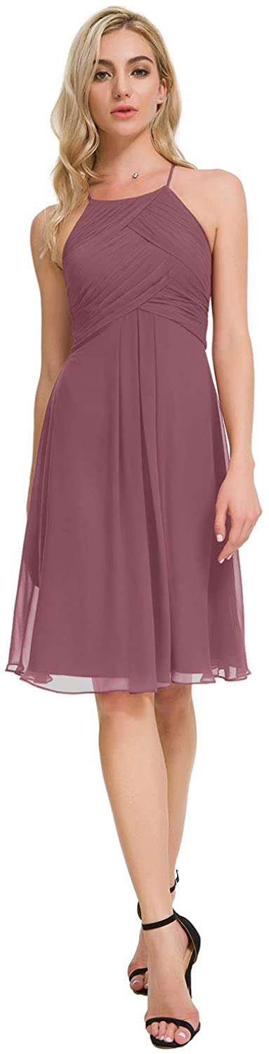 Price:$71.99    Alicepub Chiffon Bridesmaid Dresses Halter Cocktail Dress Short Homecoming Party Dresses, Dusty Rose, US16  Clothing