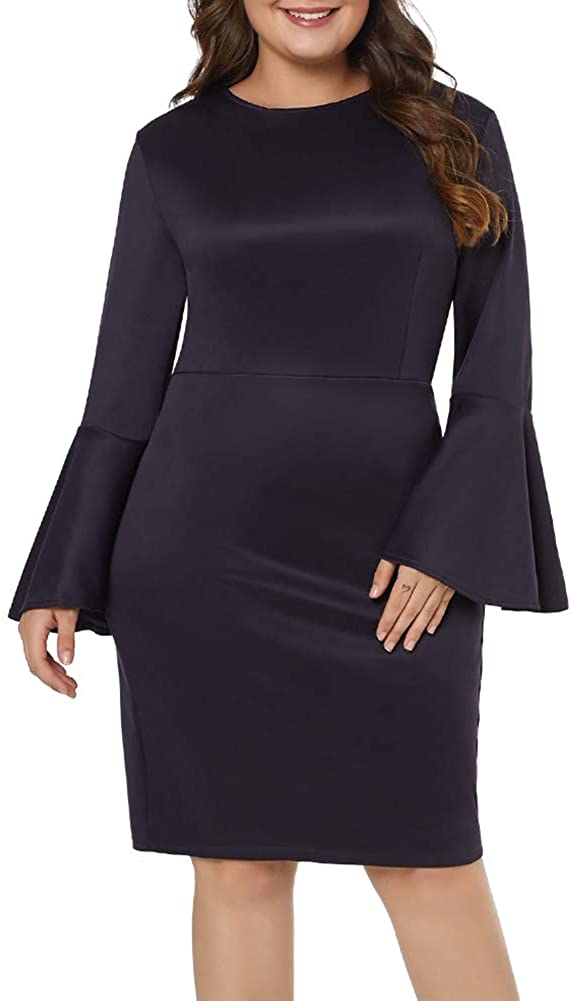 Price:$29.99 LALAGEN Womens Plus Size Bell Sleeve Bodycon Pencil Business Party Dress at Amazon Women’s Clothing store