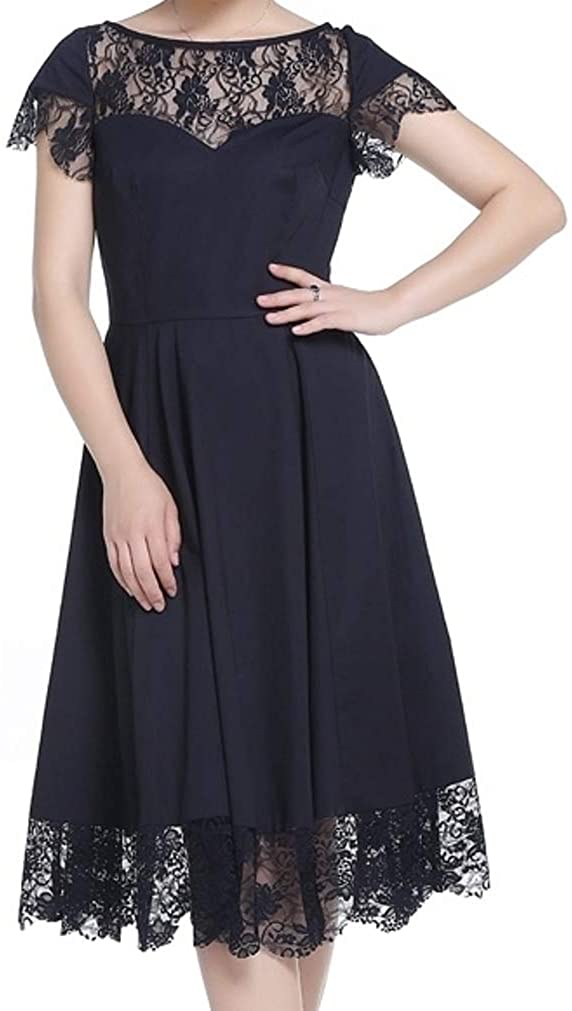 Price:$27.90    (XS-XXL) Midnight Affair - Black 40s 50s Retro Victorian Lacey LBD Cotton Dress  Clothing