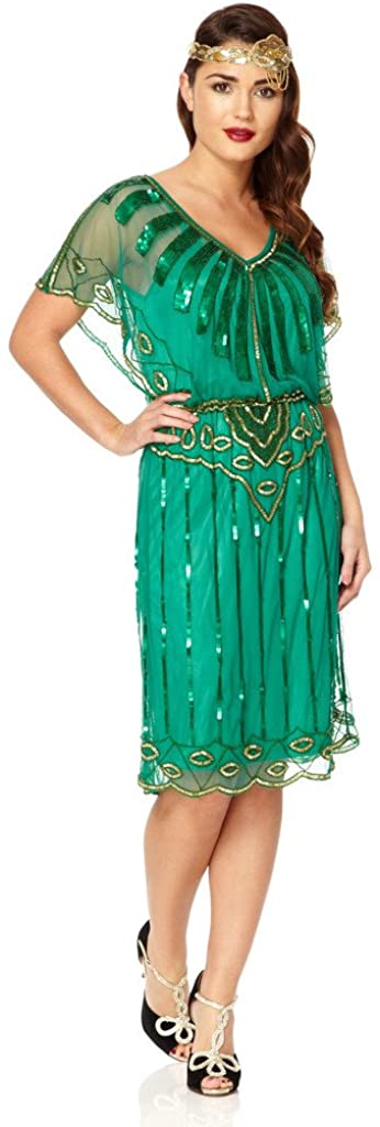 Price:$113.05 Angel Sleeve Vintage Inspired Flapper Dress in Emerald Green at Amazon Women’s Clothing store