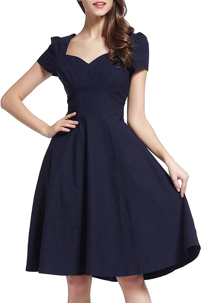 Price:$29.99    Women's Vintage 1940s Swing Skater Shirtwaist Flared Tea Dress XXL Navy  Clothing