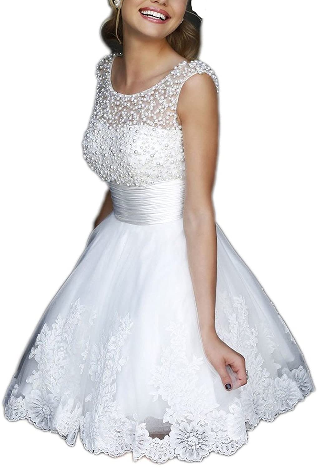 Price:$69.00    Sweety Bridal Charming A-line Beaded Lace Short Empire Party Gowns Prom Dresses White 10  Clothing