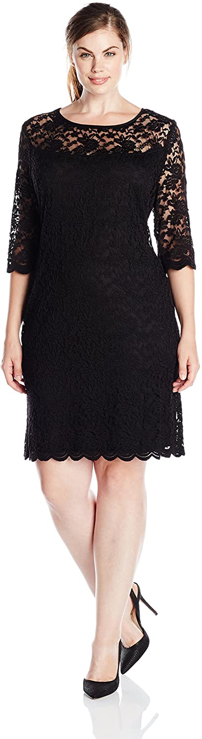Price:$90.00    Connected Apparel Women's Plus Size 3/4 Sleeve Lace Shift Dress  Clothing