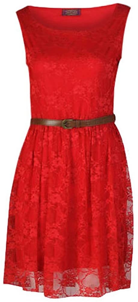 Price:$8.03    Forever Womens Sleeveless Floral Lace Belted Skater Dress  Clothing