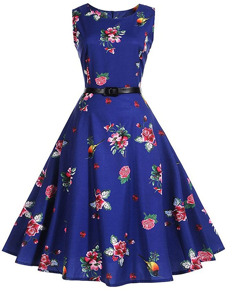 Price:$3.59 kingfansion Women's 1950's Vintage Cocktail Party Prom Dress Elegant Audrey Hepburn A-Line Swing Dresses at Amazon Women’s Clothing store