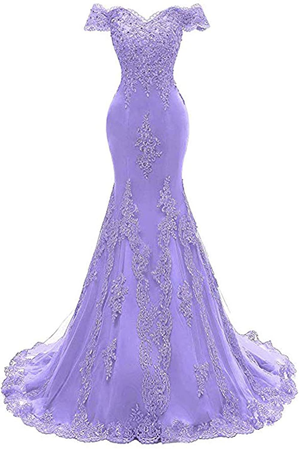 Price:$139.68    Awishwill Women's Off Shoulder Prom Dresses Mermaid Lace Appliques Beaded Formal Dress AD08 Lavender-US12  Clothing