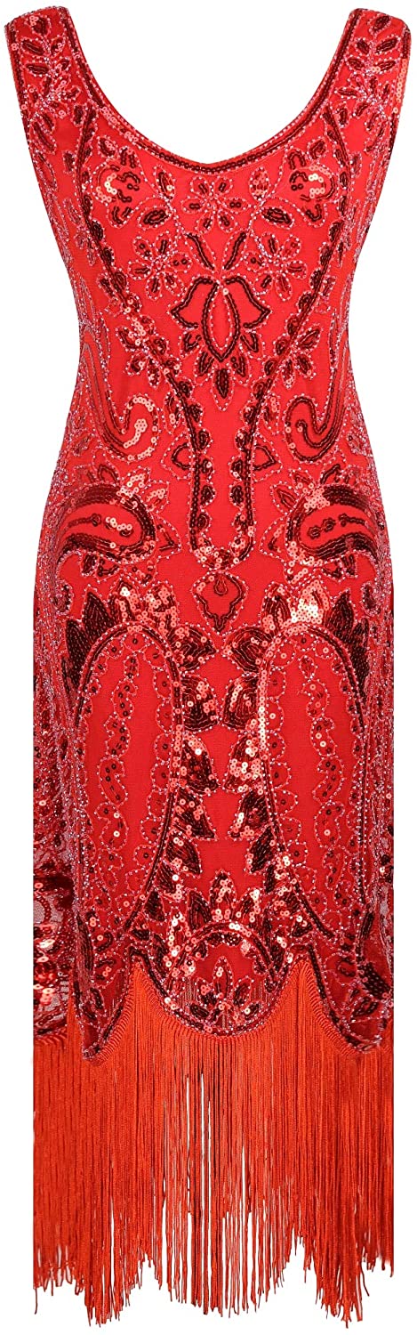 Price:$44.90    Vintage 1920s Dresses Embellished Gatsby Party Floral Beaded Cocktail Flapper Evening Dress  Clothing
