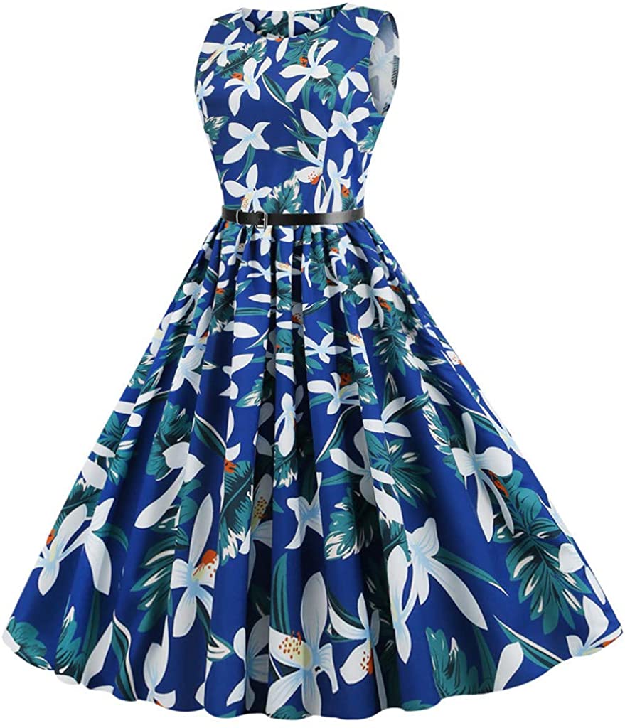 Price:$6.99 Whear Women's Vintage 1950's Floral Sleeveless A-Line Dresses Garden Rockabilly Prom Party Cocktail Skater Dress at Amazon Women’s Clothing store