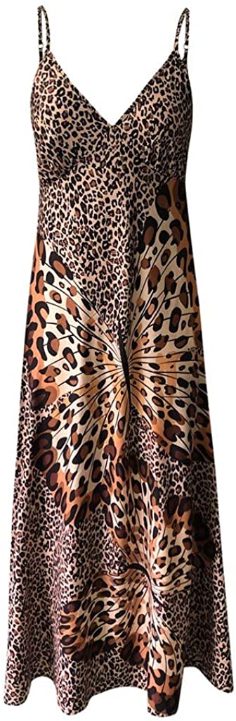 Price:$3.99    Muranba Womens Dresses Deep V Leopard Butterfly Wrap Sling Sleeveless Nightclub Beach Long Dress  Clothing