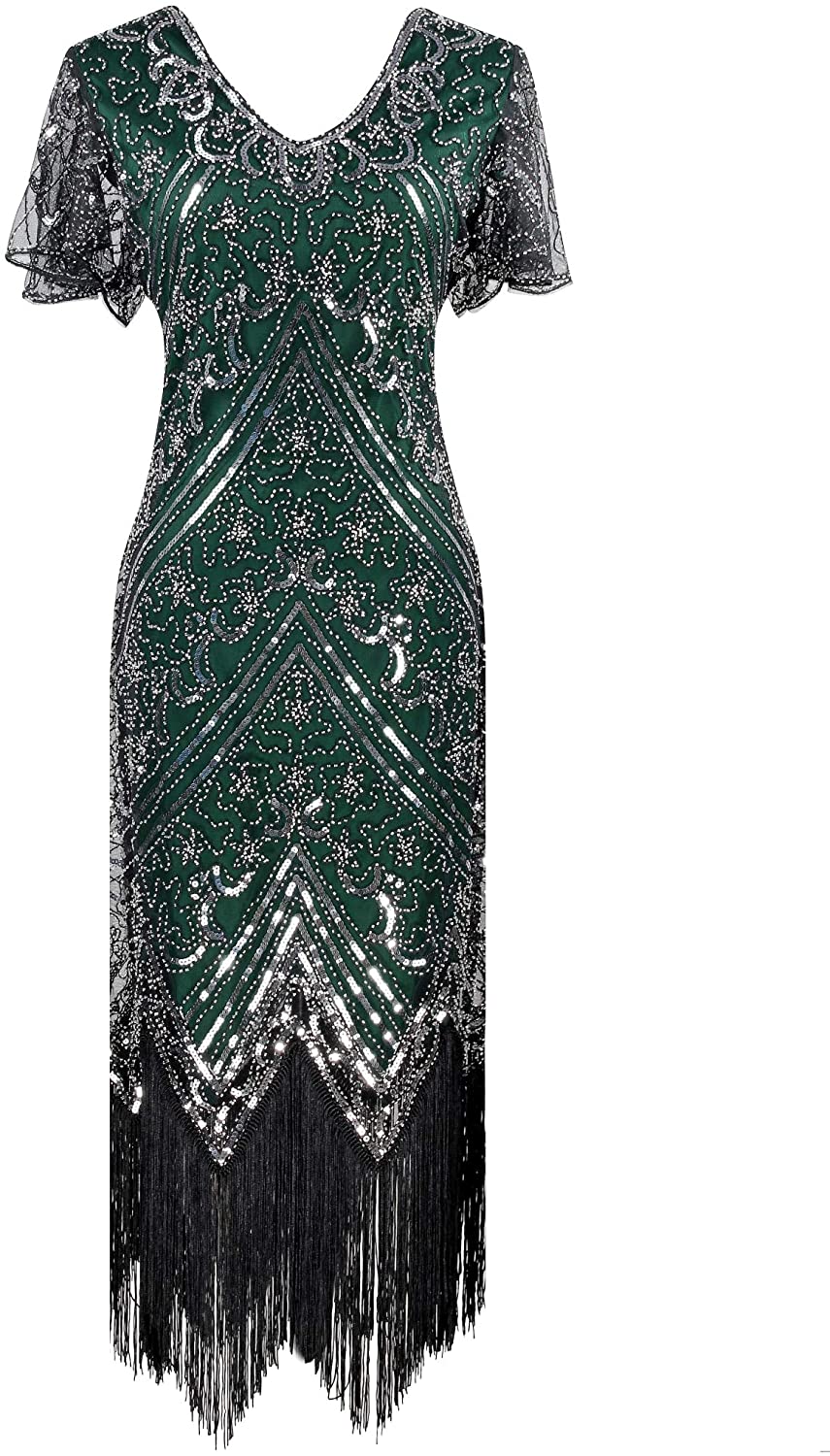 Price:$44.90    Women's Flapper Dress 1920s V Neck Beaded Fringed Gatsby Theme Roaring 20s Dress for Prom  Clothing