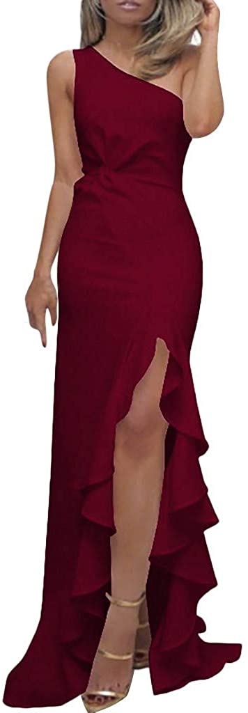 Price:$5.99 Muranba Womens One Shoulder Dresses Bodycon Sleeveless Black Ruffle Bandage Evening Cocktail Ruched Formal Dressslim at Amazon Women’s Clothing store