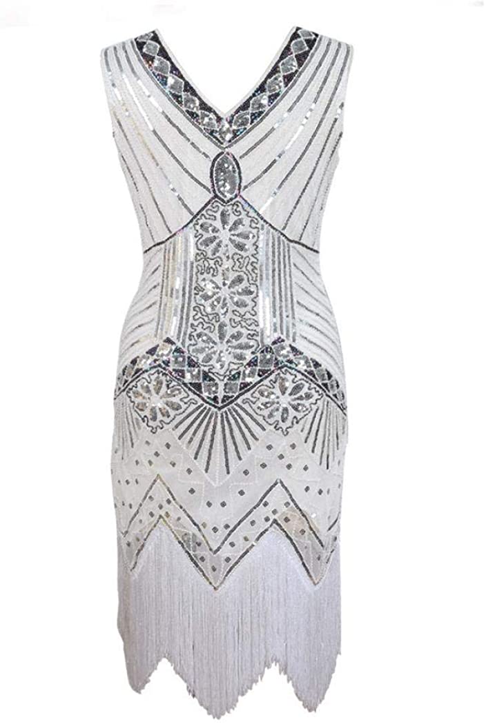 Price:$33.99    Women's Gatsby Dress,Vintage 1920s Flapper Fringe Beaded Dress V-Neck Evening Party Cocktail Dresses  Clothing