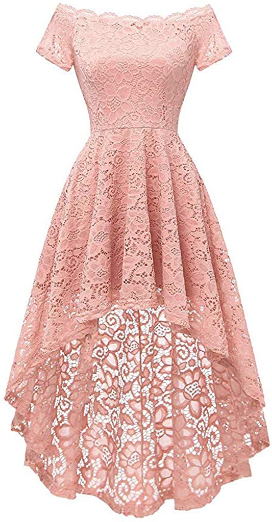 Price:$7.29    MoonHome Women's Vintage Floral Lace Short Sleeve Hi-Lo Cocktail Formal Swing Dress Bridesmaid Party Evening Dress  Clothing