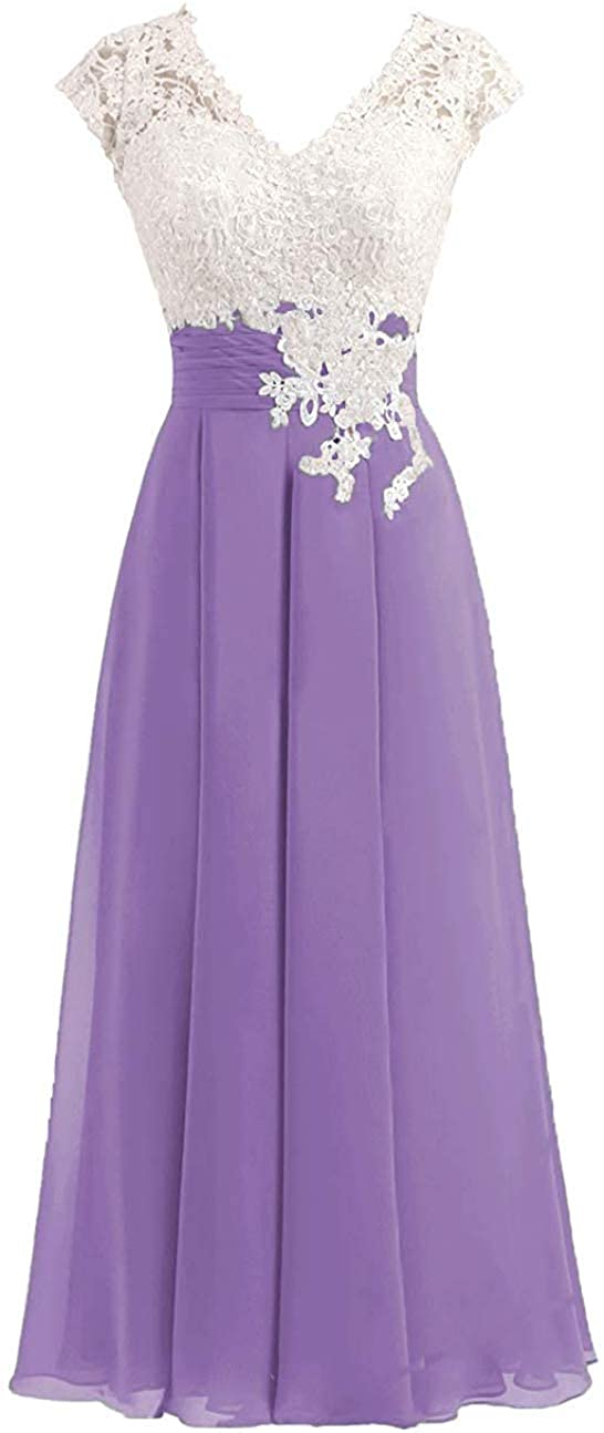 Price:$98.00    Melisa Women's Lace Top Button Bridesmaid Dress with Cap Prom Dress Mother of The Bride Dress Lilac  Clothing