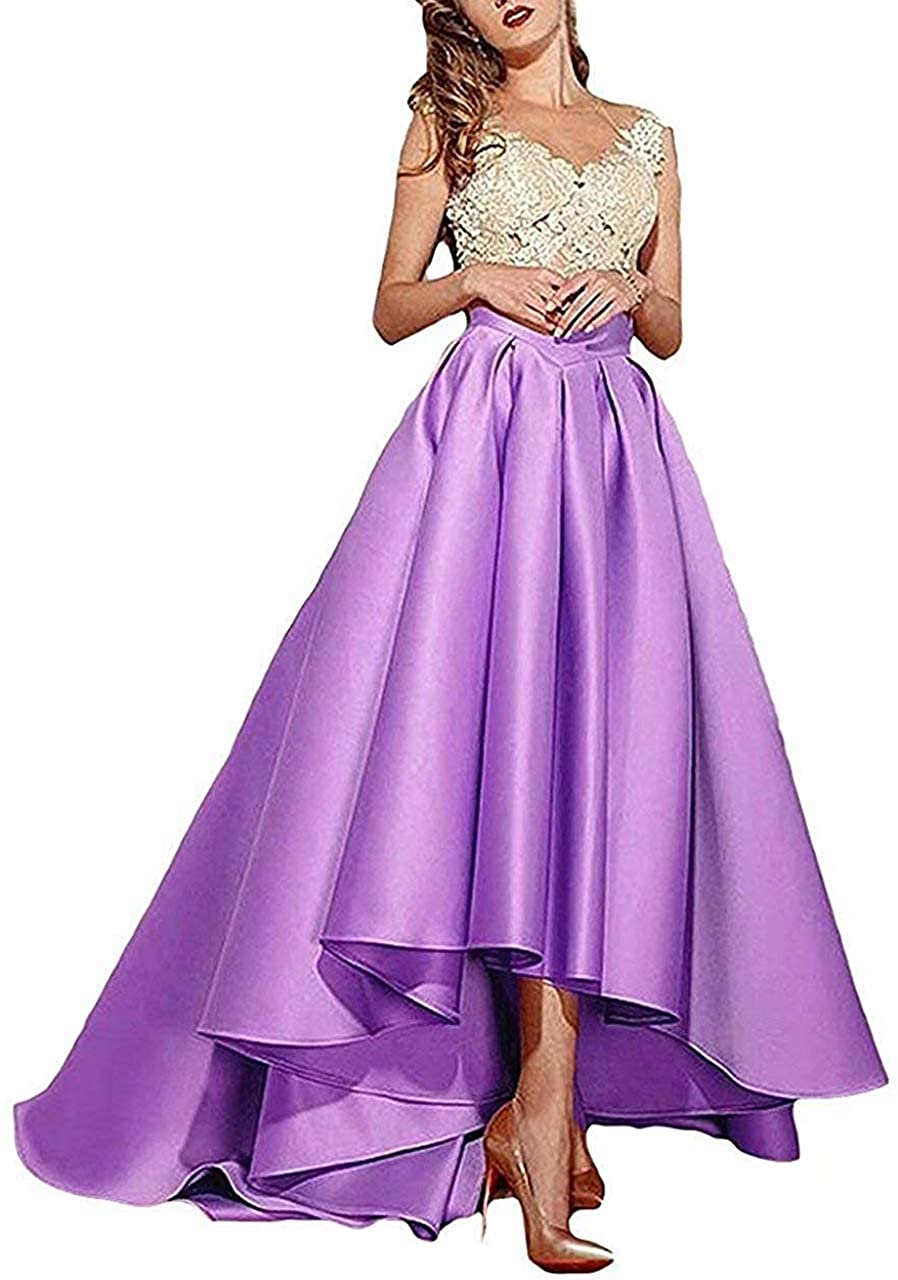 Price:$69.00    Melisa Women's Sexy V Neck Hi-Lo Prom Party Dress Lace Appliques Bridesmaid Dresses  Clothing