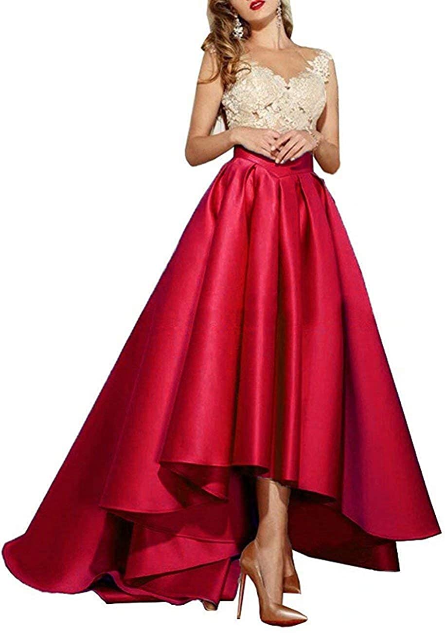 Price:$99.99    iluckin Women's Sexy V Neck Hi-Lo Prom Formal Party Dresses Lace Appliques Bridesmaid Gowns  Clothing