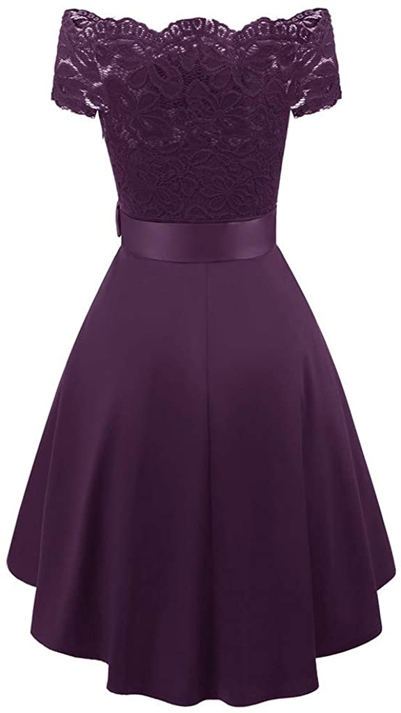 Price:$17.99    Women's Vintage Off Shoulder Princess Floral Lace Cocktail Evening Party Aline Swing Dress  Clothing