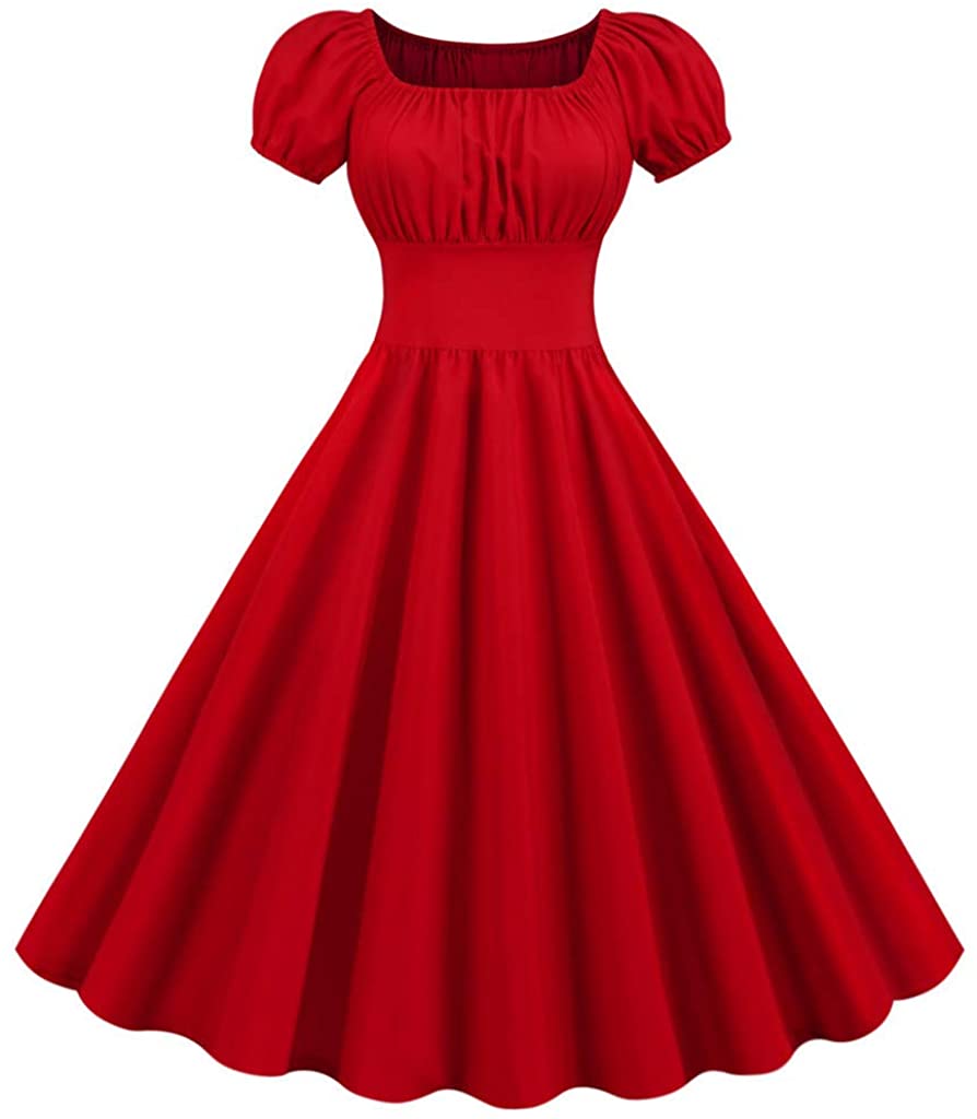 Price:$5.98 TOTAMALA 1950's Dresses for Women Evening Formal Summer Square Neck Short Sleeve Vintage Casual Party Swing Dress(S/2XL) at Amazon Women’s Clothing store
