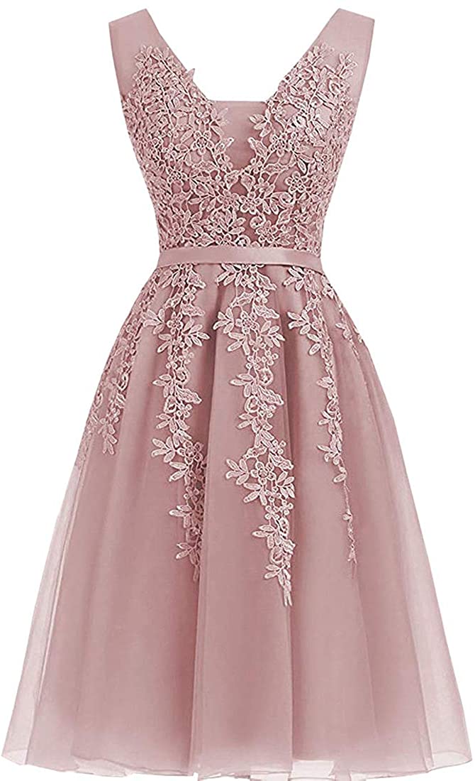 Price:$69.99    Annadress Women's Sleeveless Homecoming Dresses Short Net Bridesmaid Dresses Appliques Evening Cocktail Gowns Blush 20  Clothing