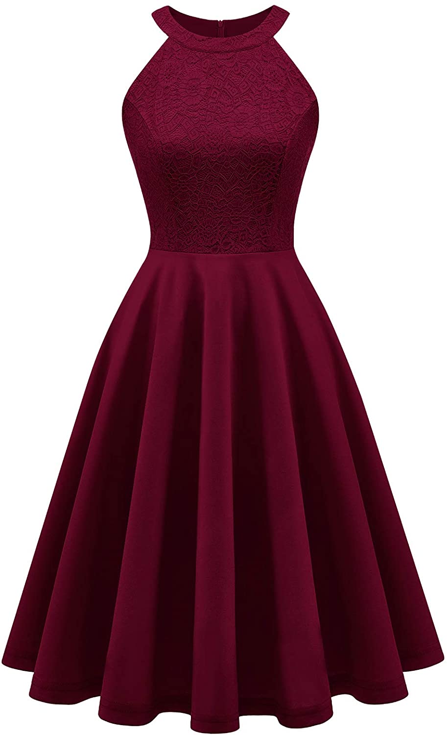 Price:$26.99    YOYAKER Women's Halter Lace Cocktail Party Swing Dress A Line Bridesmaid Prom Dresses Burgundy-1 XS  Clothing