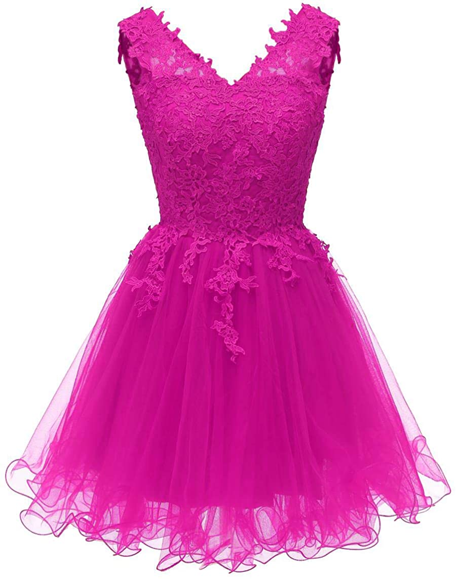 Price:$49.99    Dydsz Women's Prom Homecoming Dresses Short for Juniors A Line Tulle Cocktail Party Dress D309  Clothing