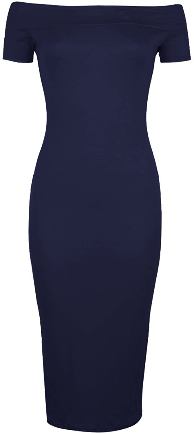 Price:$13.16 Forever Womens Cap Sleeves Plain Off Shoulder Stretchy Midi Dress at Amazon Women’s Clothing store