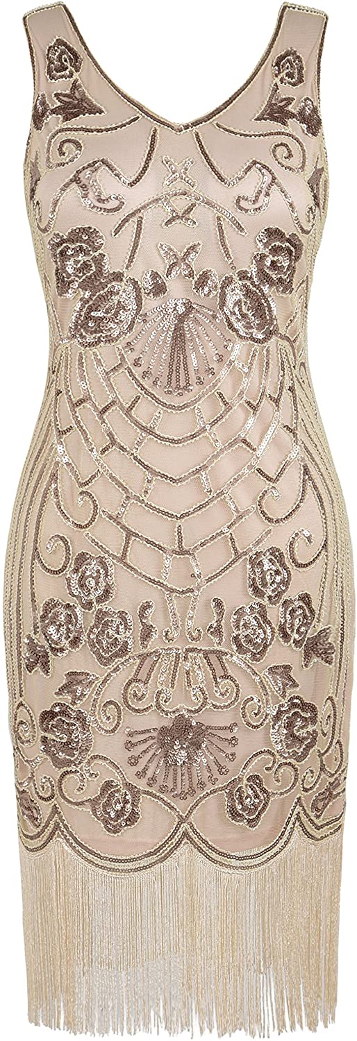 Price:$25.99    PrettyGuide Women's Flapper Dress Vintage Sequin Deco Cocktail 1920s Gatsby Dress M Champagne  Clothing