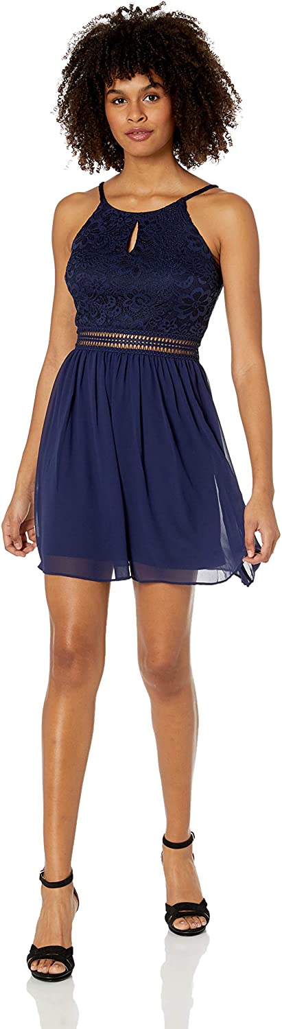 Price:$32.66    A. Byer Women's Lace-to-Chiffon Party Dress with Peek-a-Boo Waist (Junior's)  Clothing
