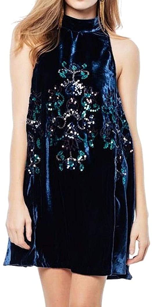 Price:$99.99    Free People JILLS SEQUEN Swing Mini Dress (Blue Combo)  Clothing
