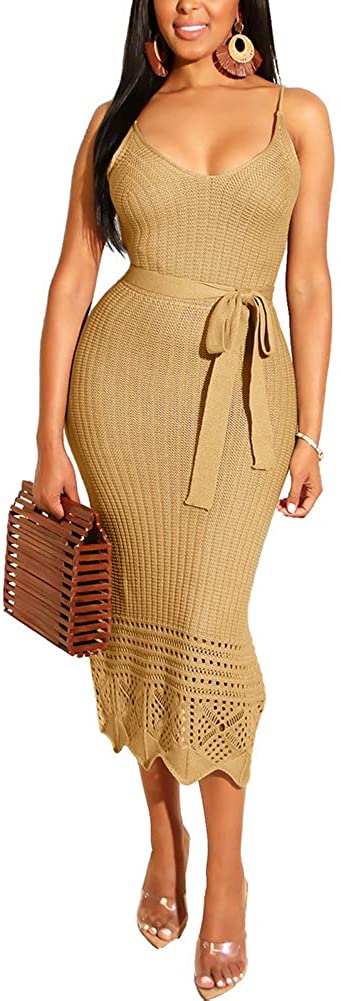 Price:$25.99 Crochet Dresses for Women - Sexy Hollow Out Knit Midi Beach Cover Up at Amazon Women’s Clothing store