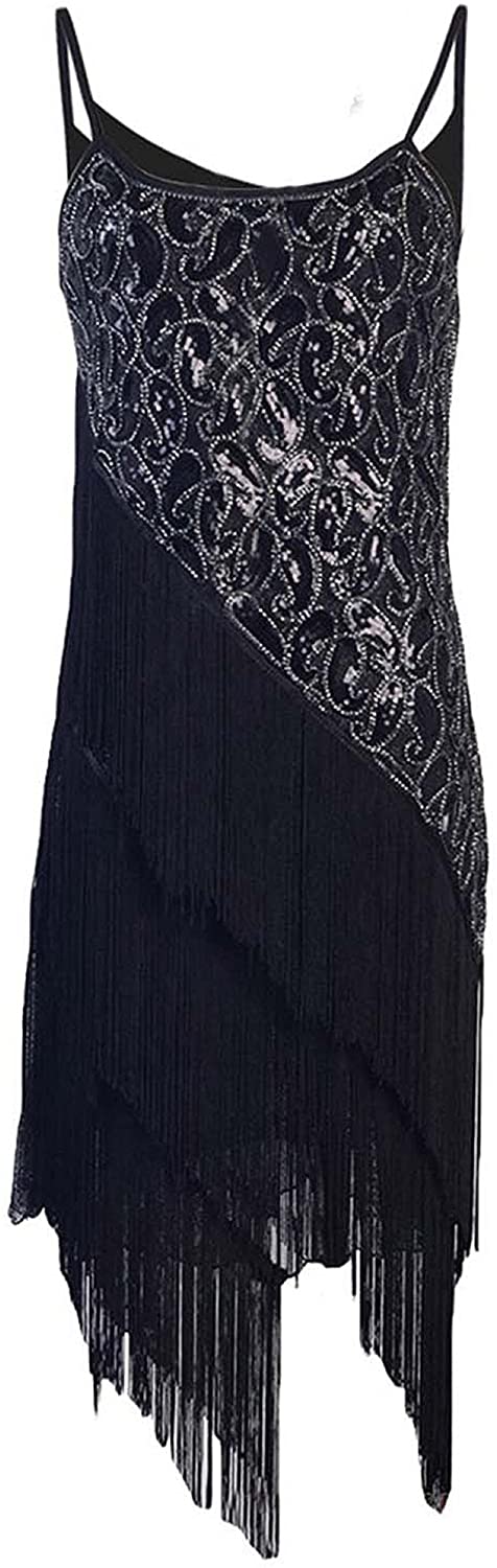 Price:$25.59    kayamiya Women's 1920S Sequin Paisley Fringe Flapper Dress,Pure Black, Asian XL(US L)  Clothing
