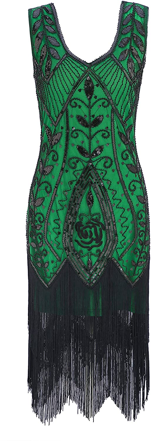 Price:$39.99    Radtengle Women's 1920s Flapper Dress V Neck Fringe Beaded Great Gatsby Party Dress  Clothing