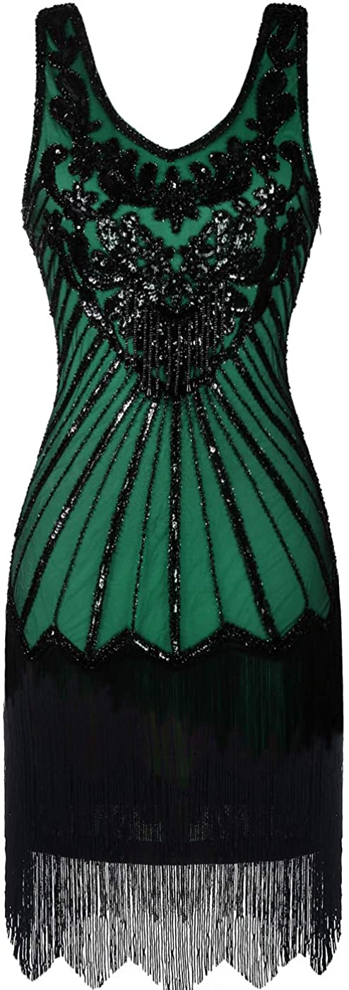 Price:$42.99 FAIRY COUPLE Women's 1920s Flapper Dress Gatsby Dress V Neck Beaded Fringed Dress Club Dress at Amazon Women’s Clothing store