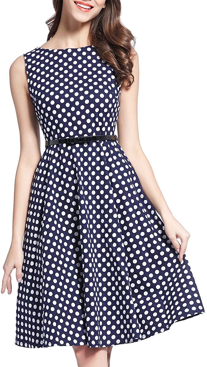Price:$19.99 Oyza9pe Women's Vintage 50s Polka Dot Flared Party Work Swing Skaters Dress at Amazon Women’s Clothing store