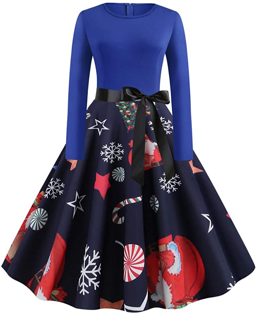 Price:$7.99 Voicry Vintage Christmas Santa Claus Damen Langarm Kleid Xmas Abendkleid (A2_Blau,EU 48/CN 4XL) Amazon.de Bekleidung