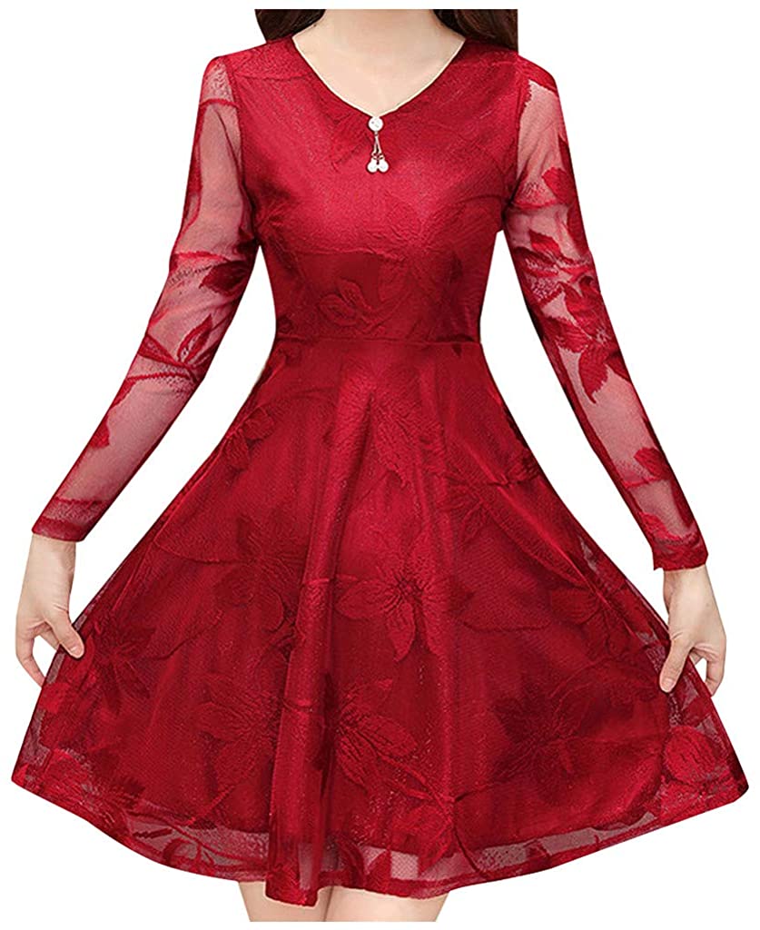 Price:$7.99    JoCome🌟 Women's Vintage Floral Lace V Neck Cocktail Party Swing Mini Dress  Clothing