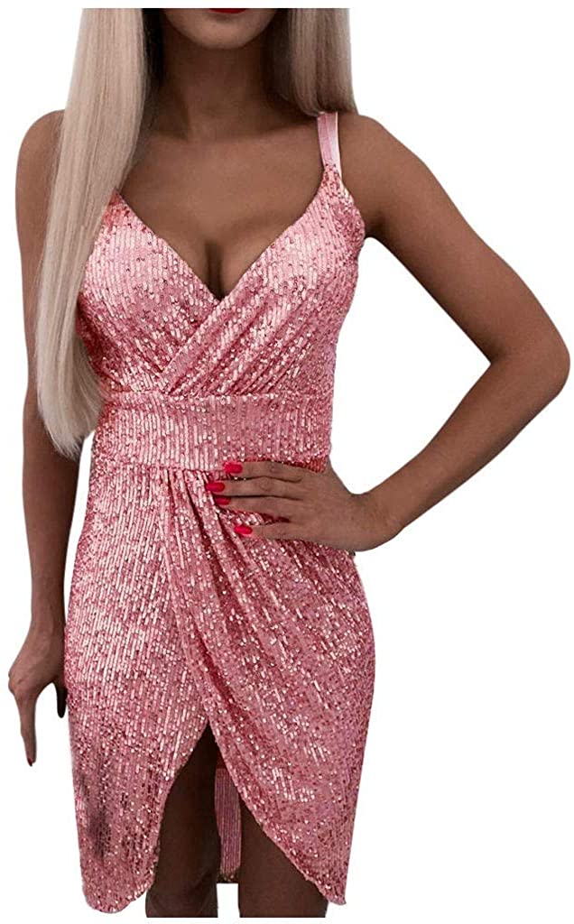 Price:$9.50 Vild Glitter Dress for Women, Sleeveless Spaghetti Straps V Neck Bodycon Mini Sexy Cocktail Party Club Night Out Outfit at Amazon Women’s Clothing store