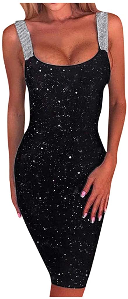 Price:$8.50    Vild Sequin Dress for Women, Black Pencil Cami Sleeveless Bodycon Sexy Cocktail Party Club Night Out Outfit  Clothing