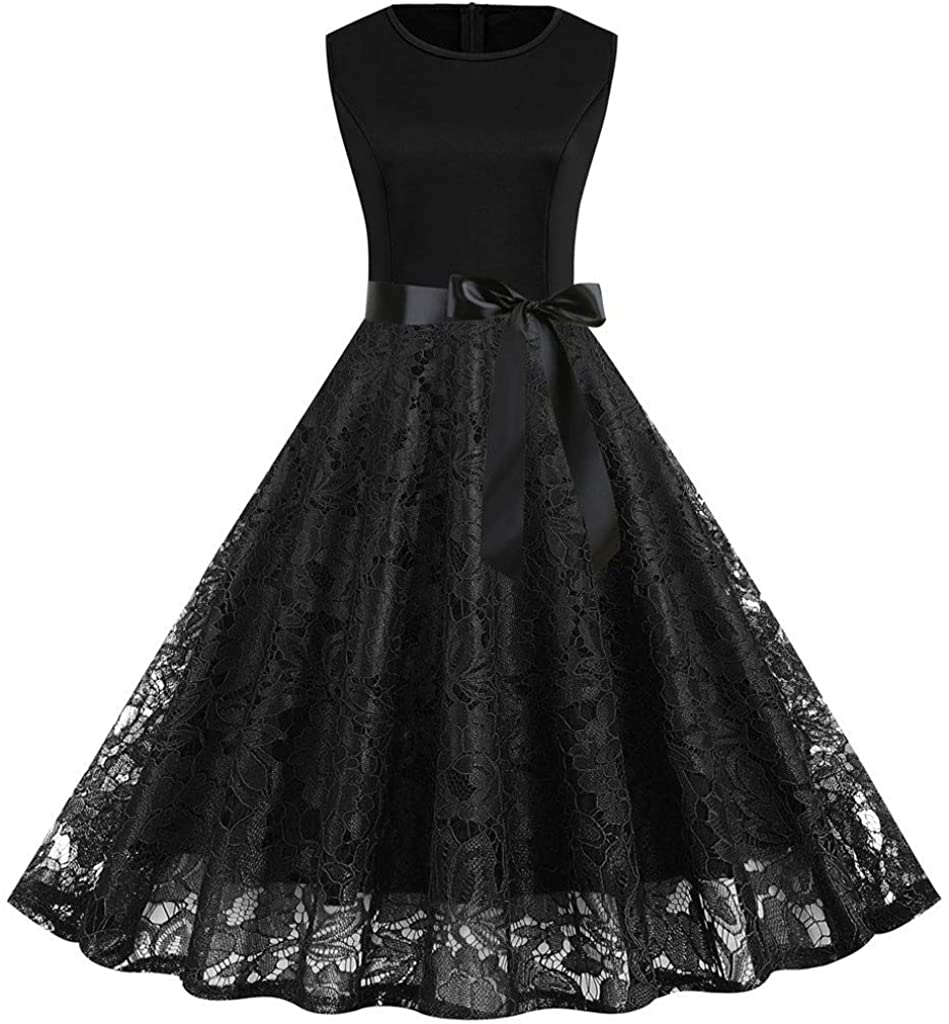 Price:$6.96    LiLiMeng Women's Bridesmaid Prom Dress Vintage Lace Sleeveless Hi-Lo Cocktail Party Pleated Swing Dress  Clothing