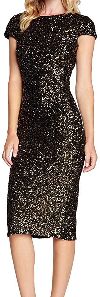 Price:$12.96    Kstare Women's Long Formal Sequin Chiffon Sparkle Glitzy Glam Short Sleeve Evening Prom Party Club Velvet Cocktai Dress  Clothing