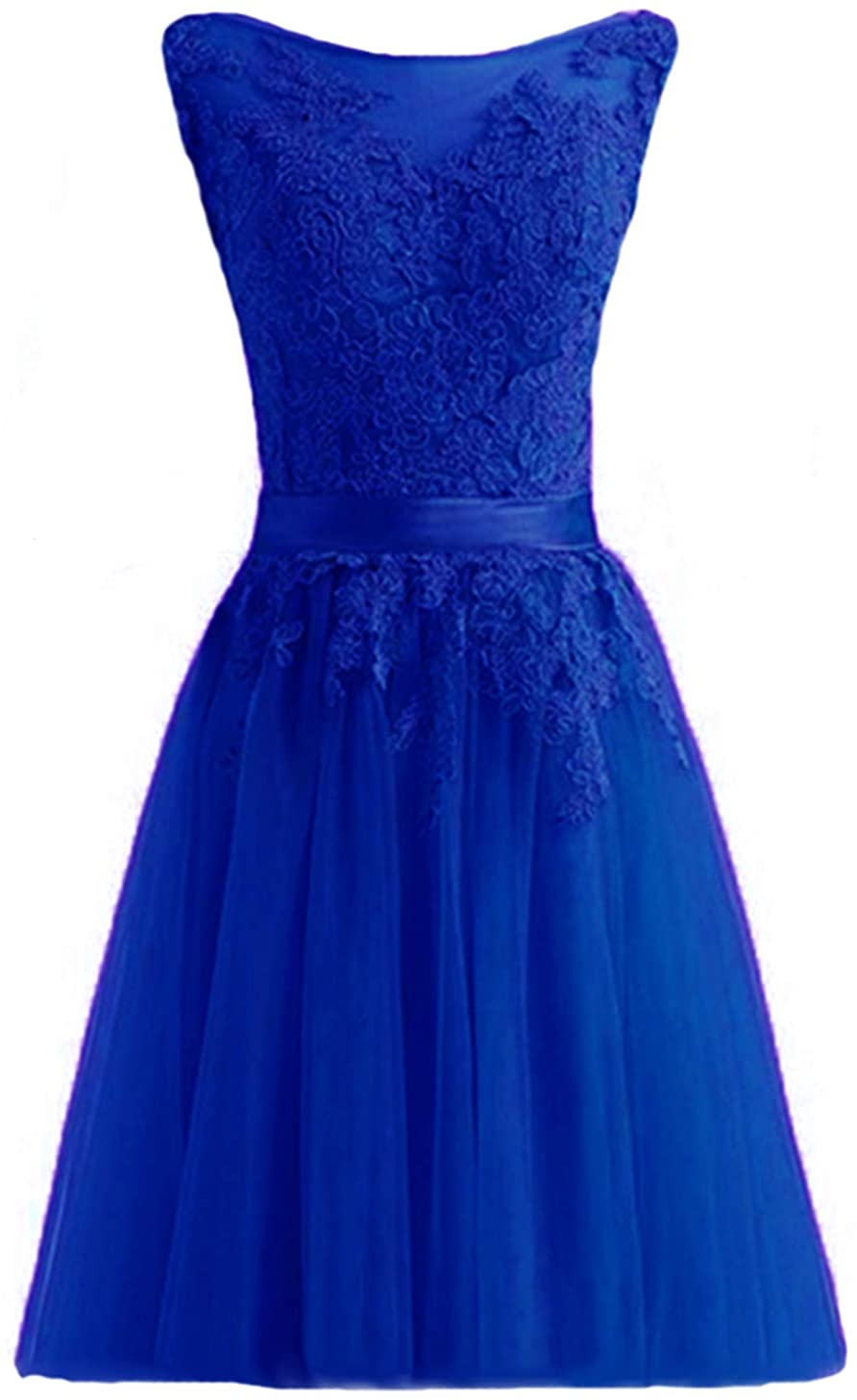 Price:$62.99    YNQNFS Women's Short Prom Dress Tulle Lace Sleeveless Bridesmaid Dress  Clothing