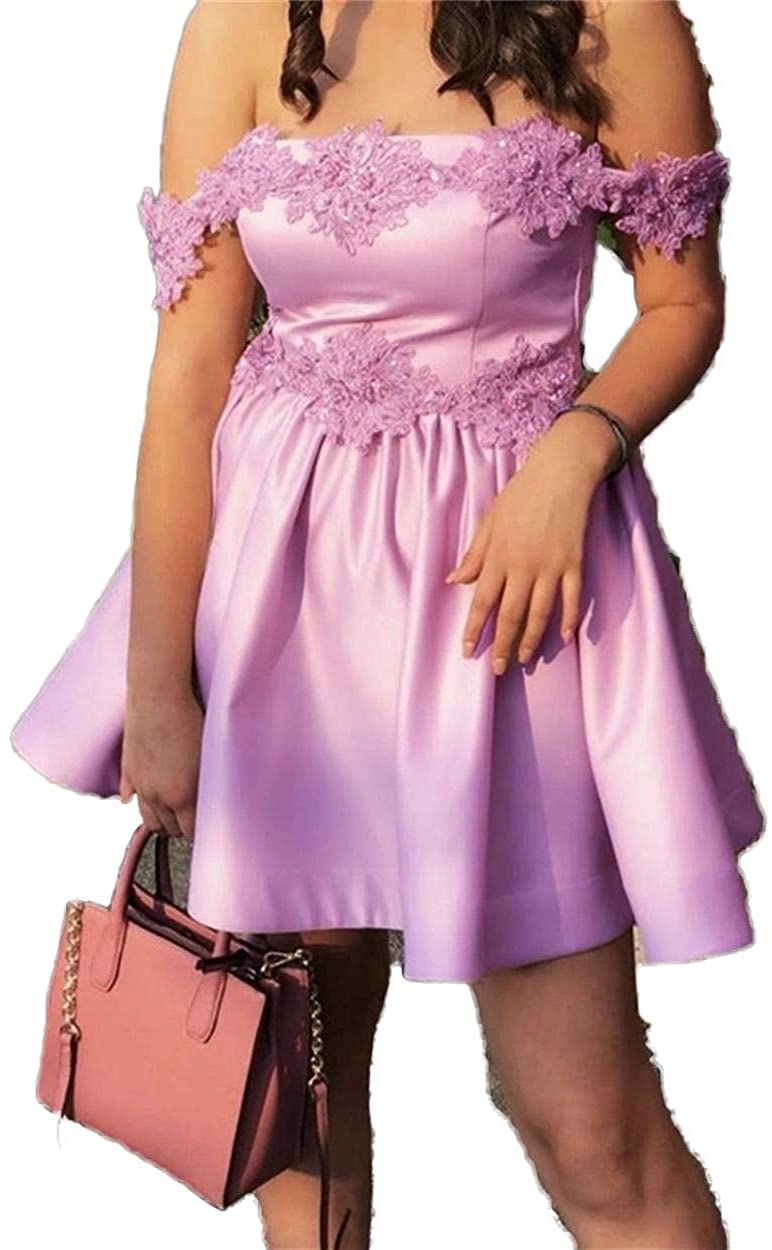 Price:$74.99    SSPBridal Lace Applique Short Homecoming Dresses Off-Shoulder Lace Up Prom Dress Evening Gowns Formal pp109  Clothing
