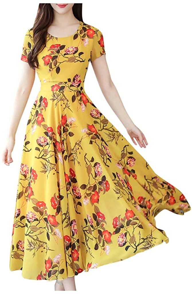 Price:$0.69 Women's Mid-Calf Rockabilly Dress ， Summer Grace Short Sleeve Beach Printing Dresses at Amazon Women’s Clothing store