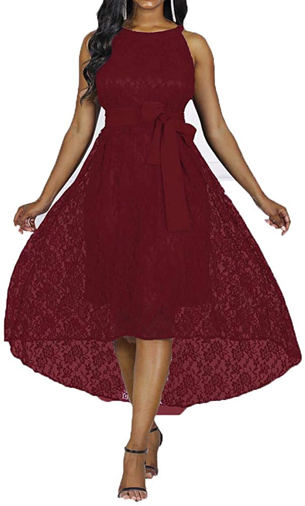 Price:$19.85    Women's Cocktail Party Party Asymmetrical A Line Colored Lace Spring Lace Black Wine Purple Belt Not Included  Clothing