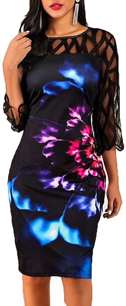 Price:$20.94    EETZO Women's Cocktail Party Elegant Sheath Dress-Floral Lace Print Spring Black  Clothing