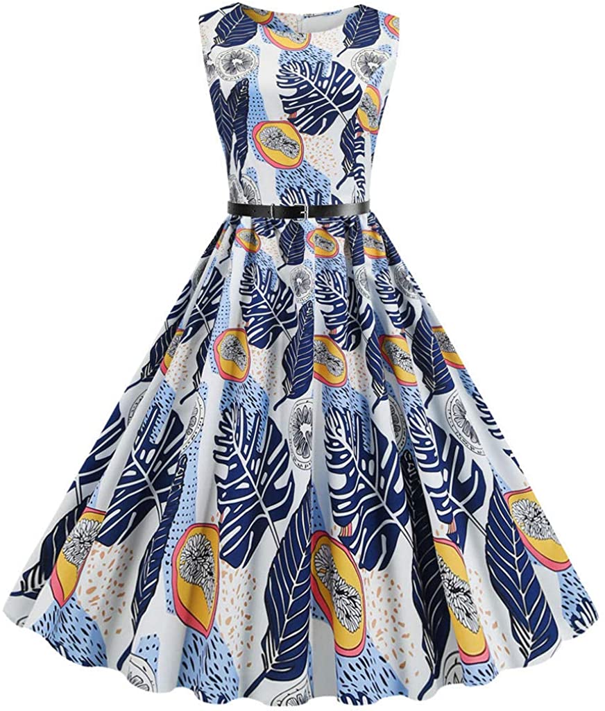 Price:$6.35 TOTAMALA Women Dresses for Special Occasions Print Vintage 1950s Housewife Evening Party Prom Dress with Belt(S/2XL) at Amazon Women’s Clothing store