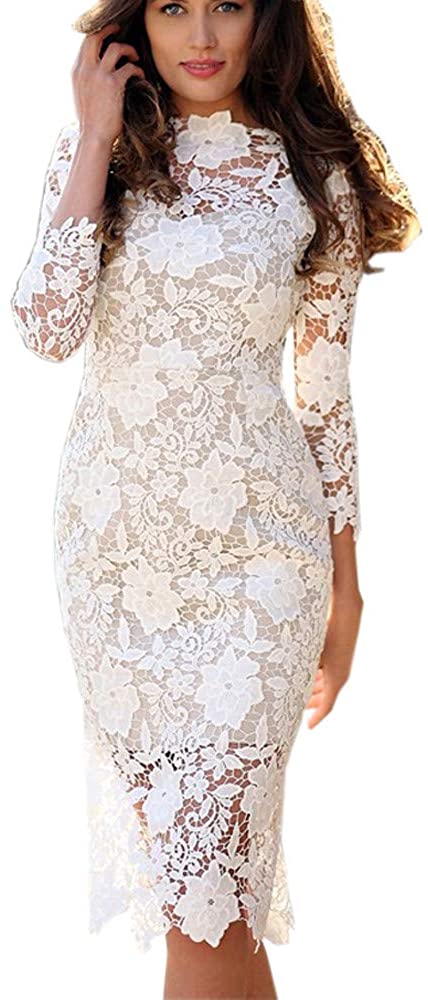 Price:$3.59 Doric Womens Round Neck Sexy Floral Lace Bodycon Dress Cocktail Party Prom Midi Dresses at Amazon Women’s Clothing store