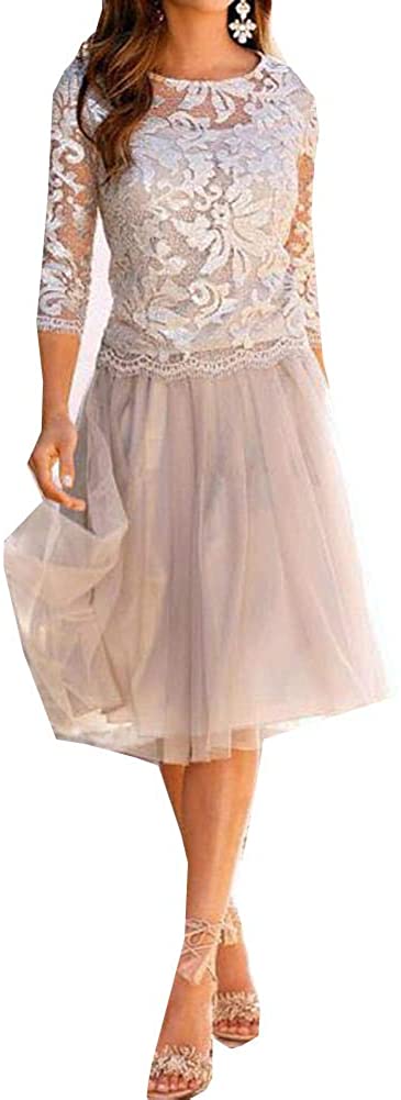 Price:$21.22    Women's Cocktail Party Elegant A Line Dress-Solid Colored Lace Lace Beige/Slim  Clothing