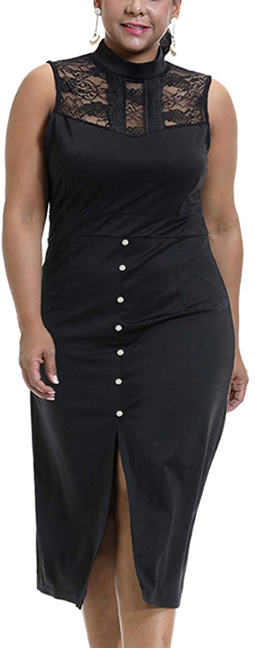 Price:$25.99 WISEFIN Plus Size Women's Sleeveless Lace Floral Cocktail Party Split Sheath Dress at Amazon Women’s Clothing store