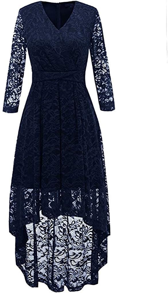 Price:$15.57    MEANIT Women's Vintage Floral Lace 3/4 Sleeves Dress Hi-Lo Cocktail Party Swing Dress  Clothing